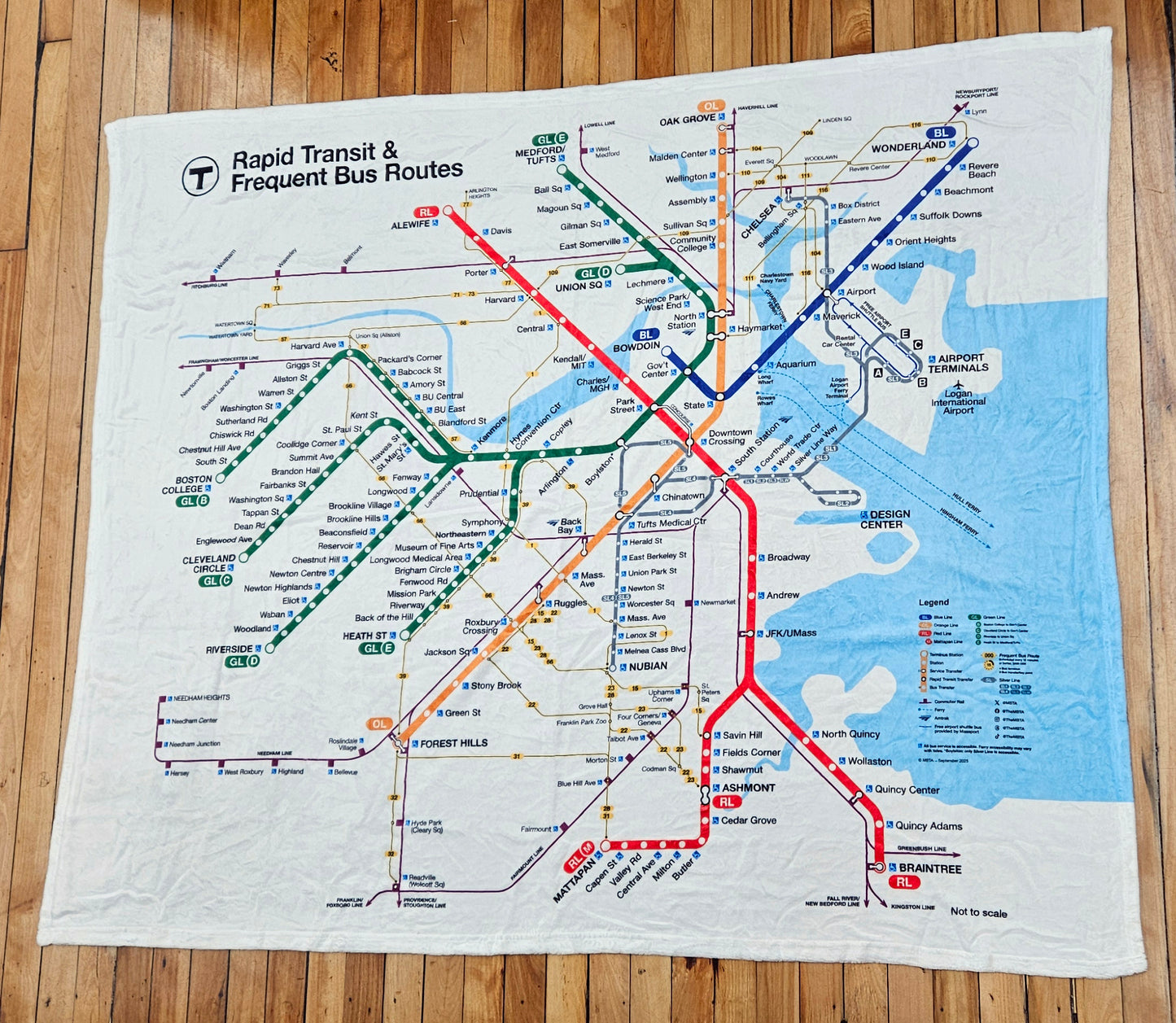 Boston MBTA Rapid Transit Map Plush Blanket (2025)