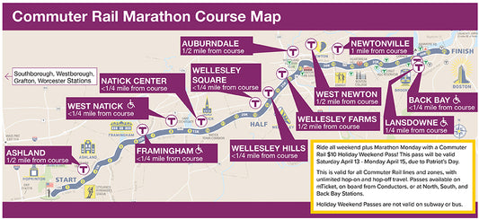 MBTA Framingham/Worcester Line Commuter Rail Marathon Course Map April 15, 2024