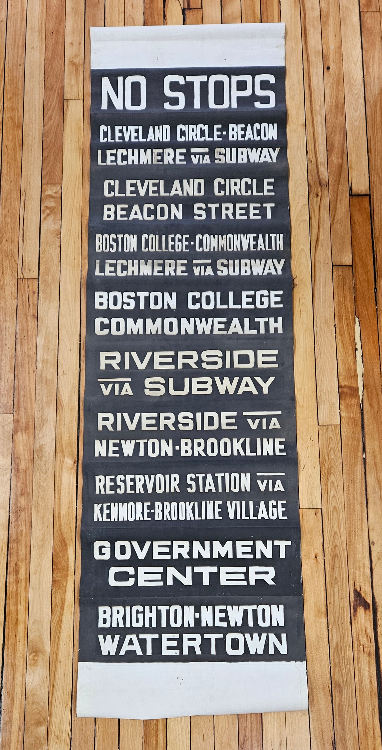 Boston MTA Rollsign Curtain Mid-20th Century: Boston, Cambridge, Newton, Watertown Stops