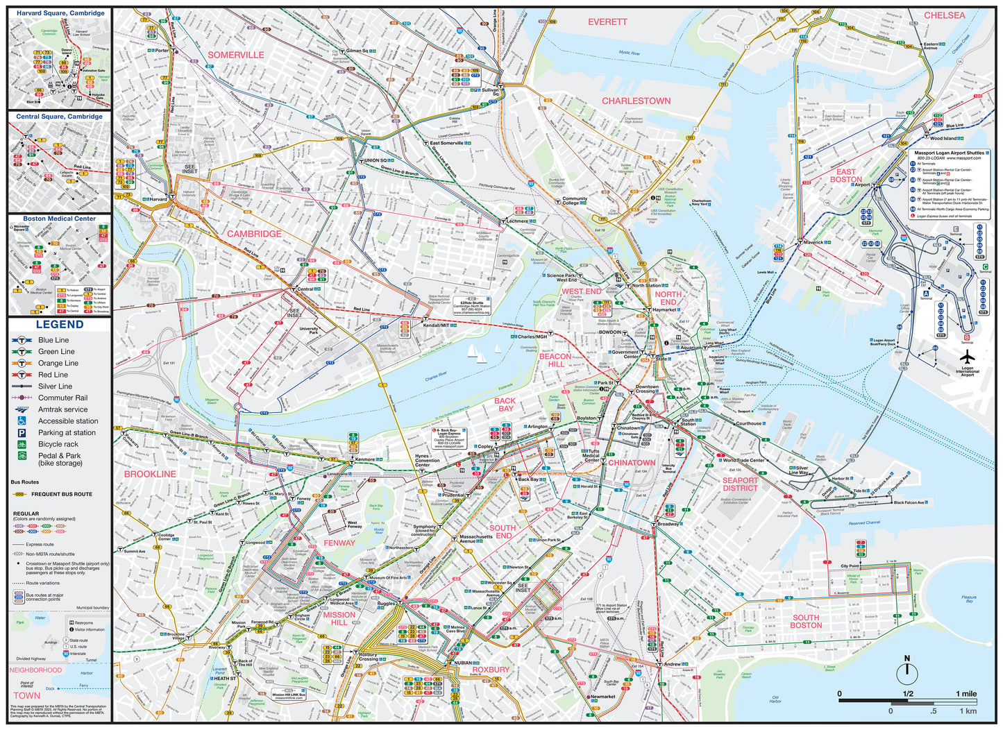 2025 MBTA System Map (Downtown Map)