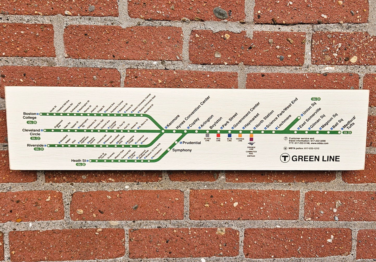 Wood Boston MBTA Replica Green Line Map Wall Art