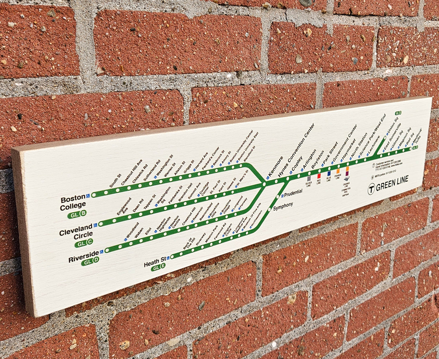 Wood Boston MBTA Replica Green Line Map Wall Art