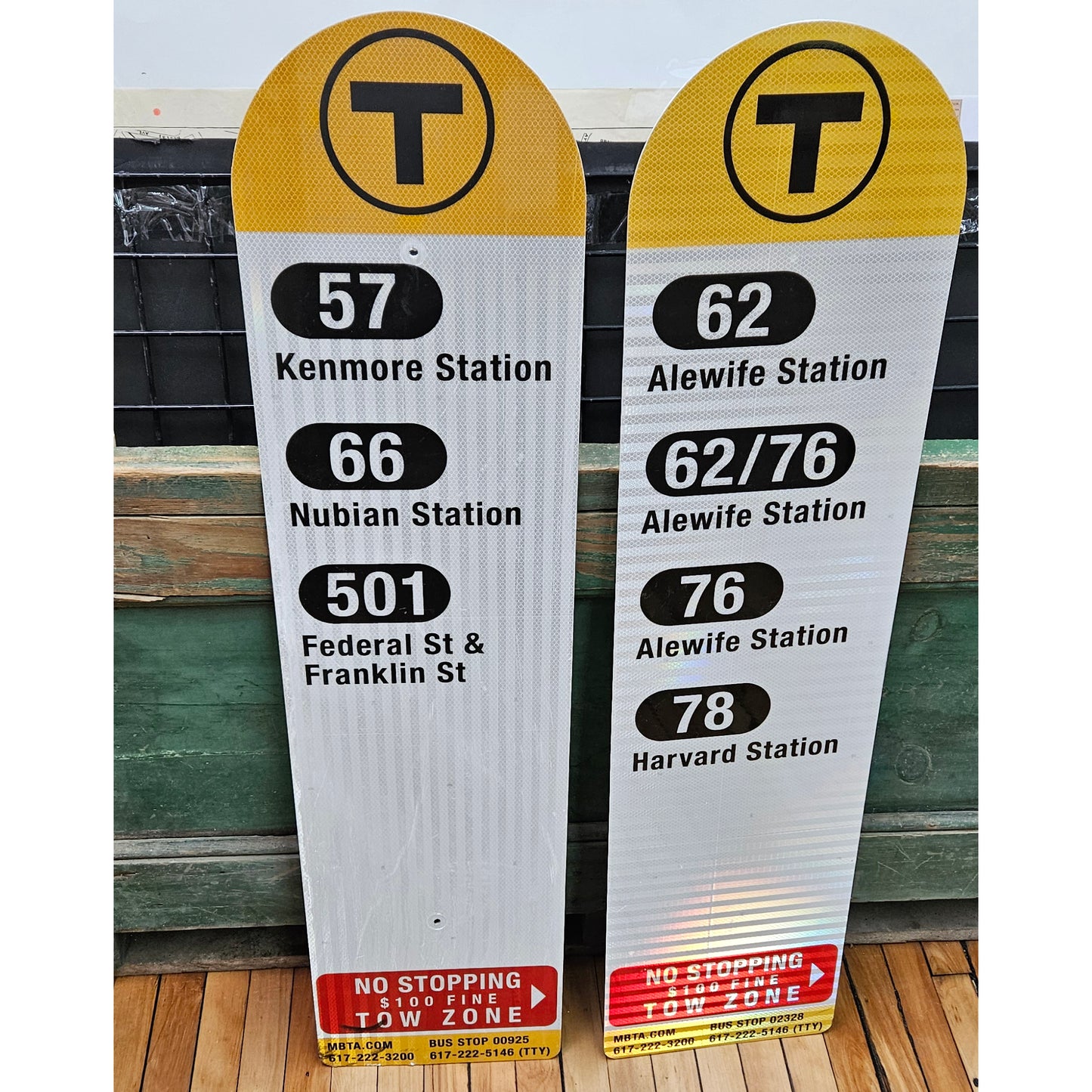 Decommissioned MBTA Bus Stop Signs: 57; 62; 66; 76; 78; 501