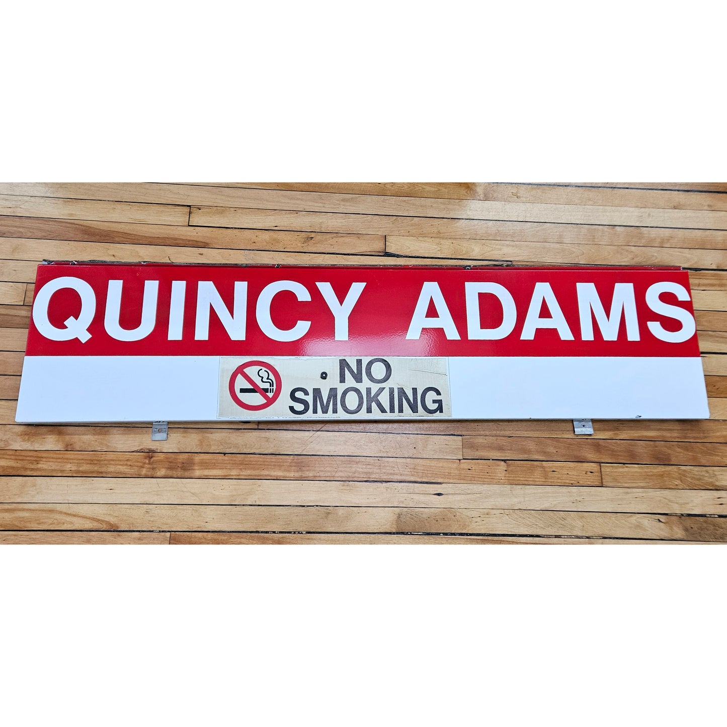 Decommissioned MBTA Sign: Quincy Adams Station 64.5"x16.5" Ribbon (No Smoking V1)
