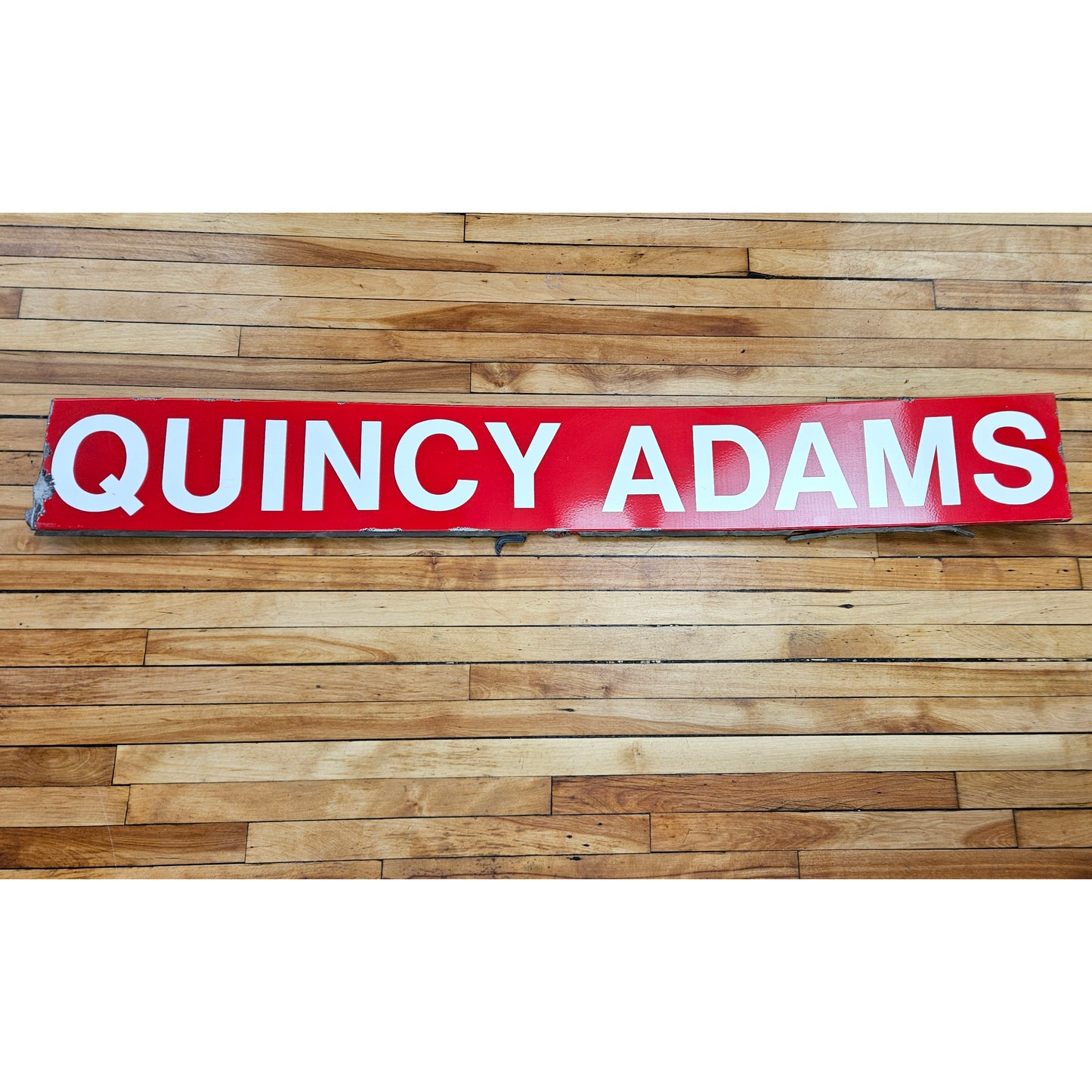 Decommissioned MBTA Sign: Quincy Adams Station 65"x9" Ribbon (Red Only)