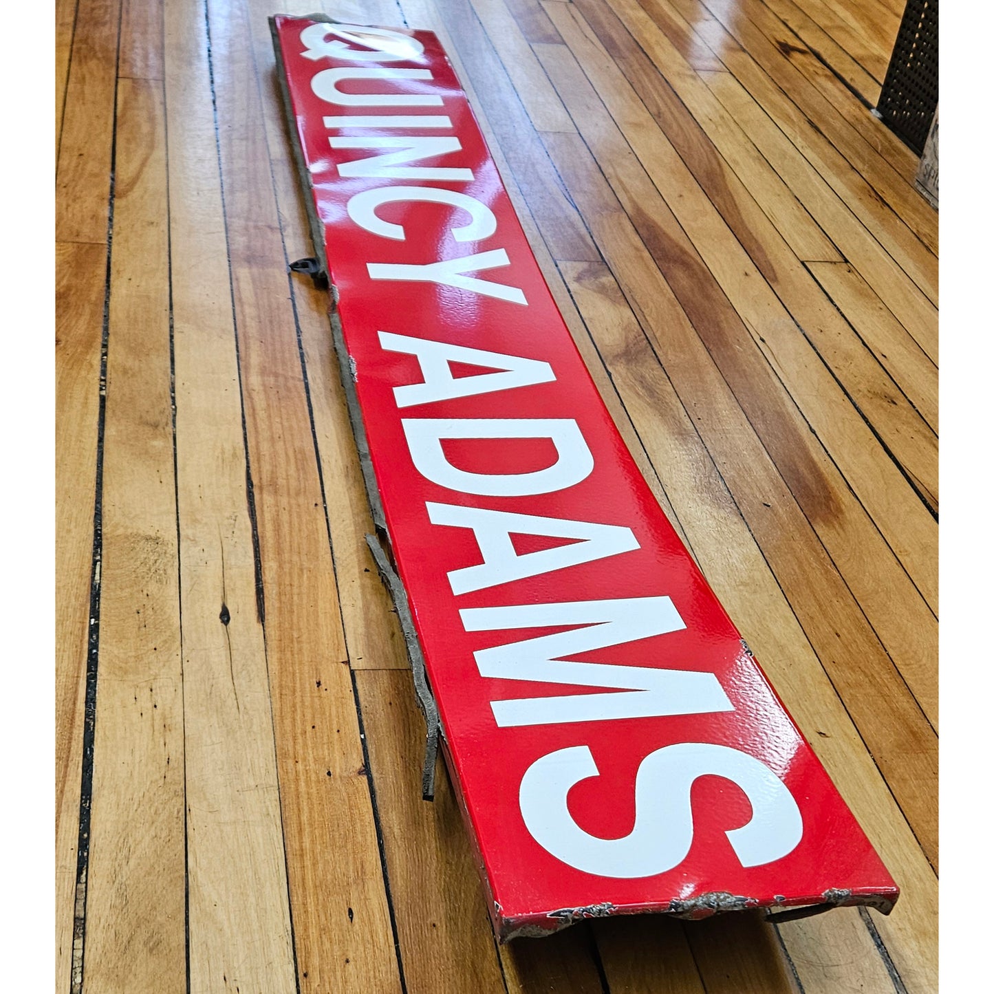 Decommissioned MBTA Sign: Quincy Adams Station 65"x9" Ribbon (Red Only)