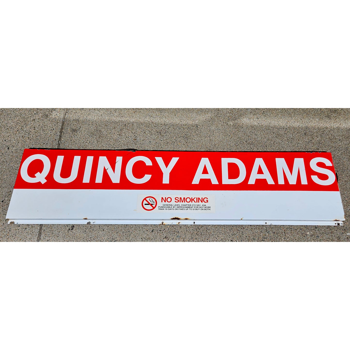 Decommissioned MBTA Sign: Quincy Adams Station 64.5"x16.5" Ribbon (No Smoking V3)