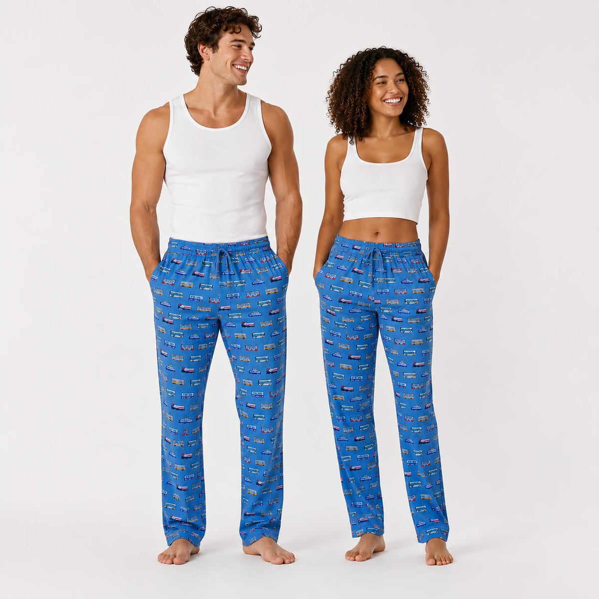 Boston MBTA Vehicle Pattern Blue Pajama Pants (ADULT)