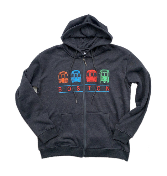 Boston MBTA Subway Trains Zip Hoodie - Heather Charcoal (ADULT)