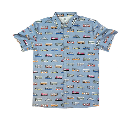 Boston MBTA Vehicles Woven Button-Down Shirt (ADULT)