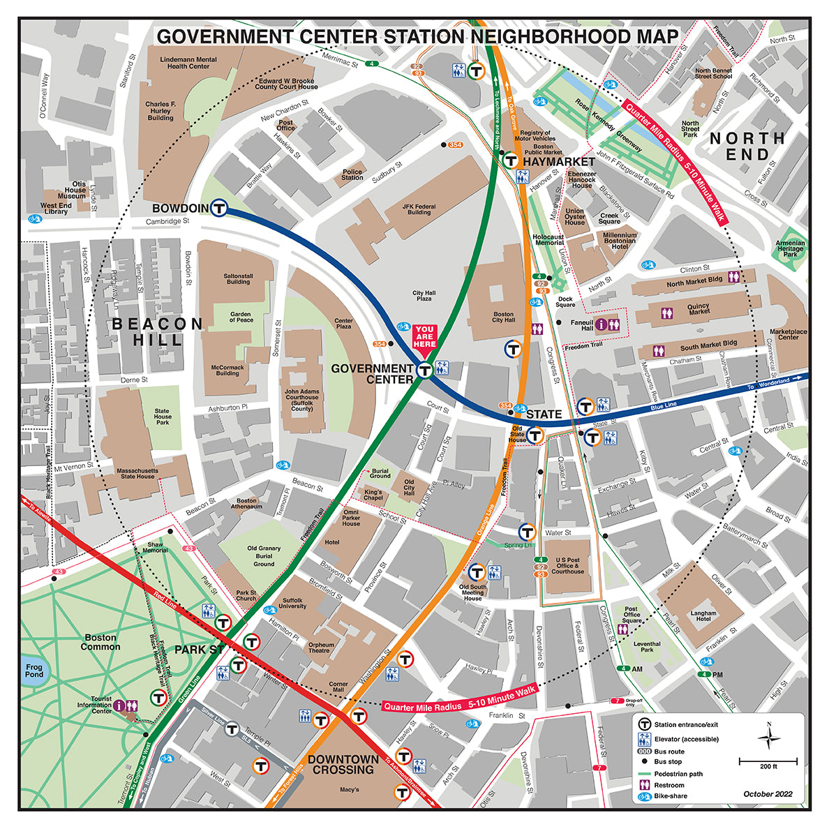 MBTA Government Center Station Neighborhood Map (October 2022)