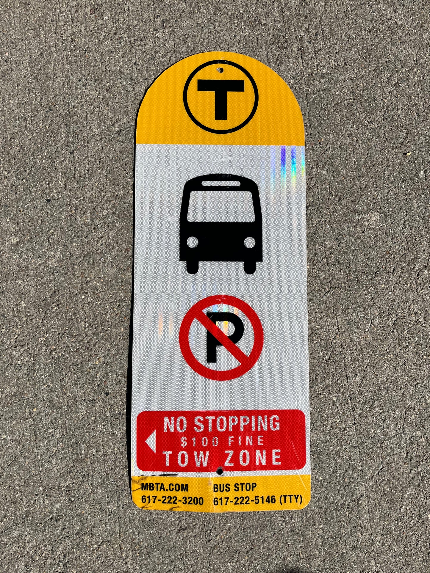 Decommissioned MBTA Bus Stop Signs: Bus Icon with No Parking