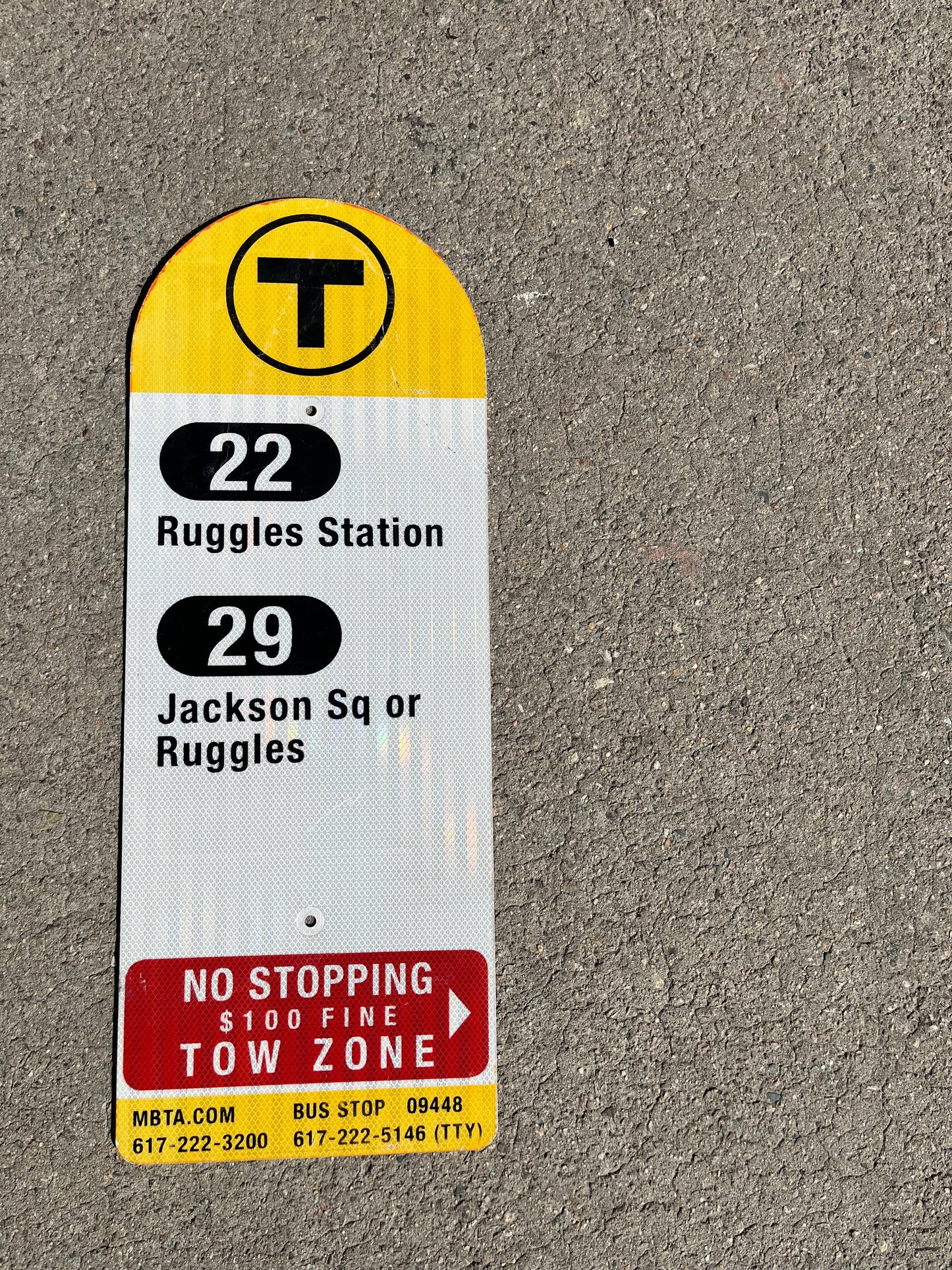 Decommissioned MBTA Bus Stop Signs: 22 Ruggles; 29 Jackson Sq or Ruggles