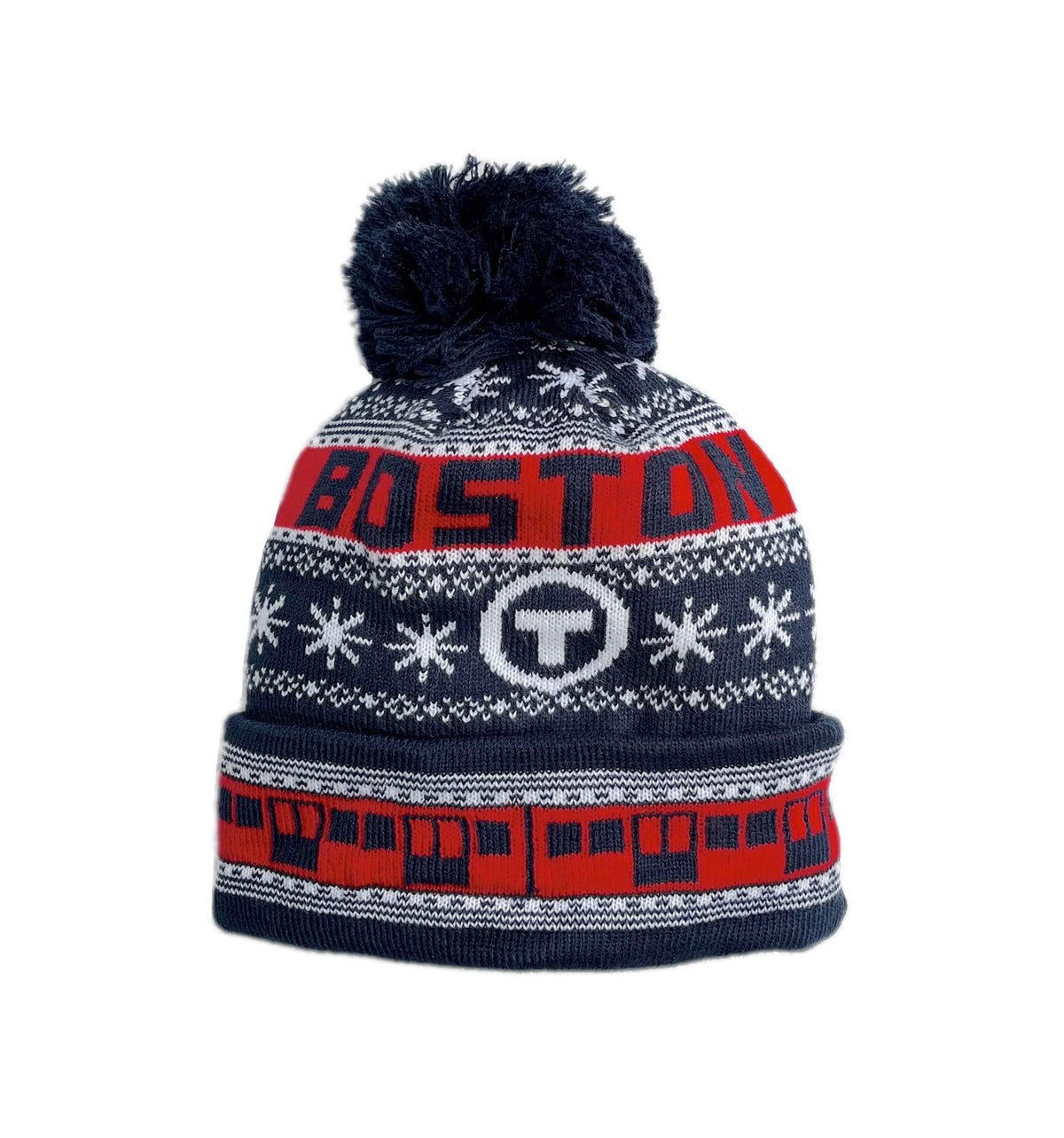 Boston MBTA Red Line Train Pom Pom Hat