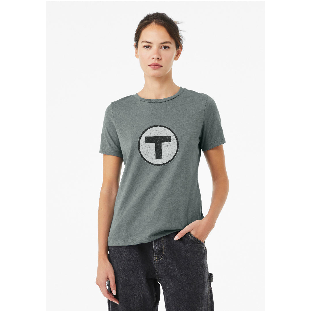 Boston MBTA T Logo Gray/Silver T-Shirt (ADULT LADIES)