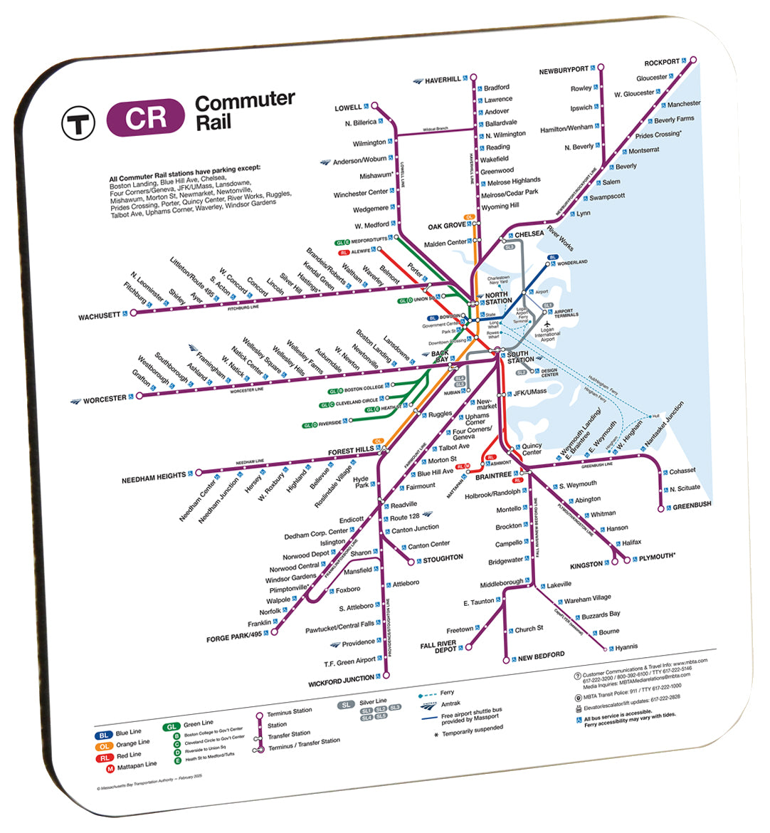 Boston MBTA Commuter Rail Map Coaster (2025 February)
