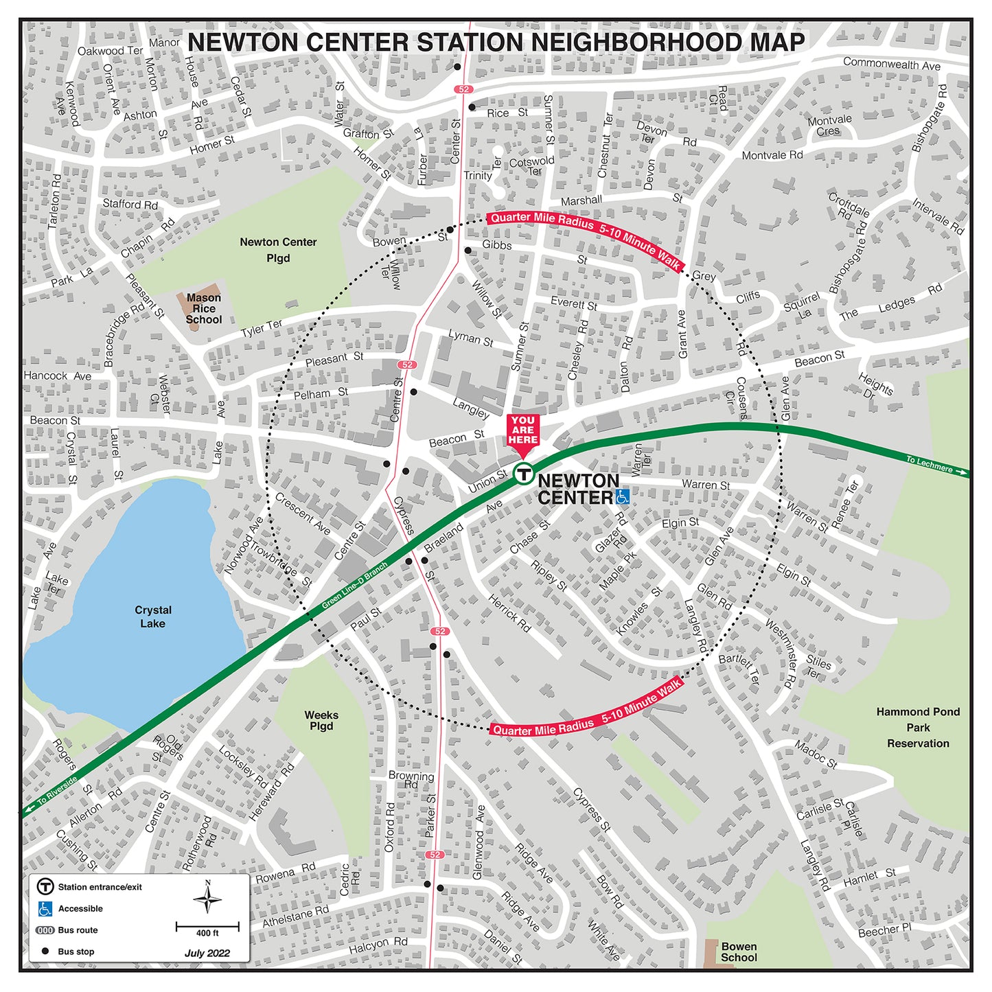 MBTA Newton Center Station Neighborhood Map (July 2022)