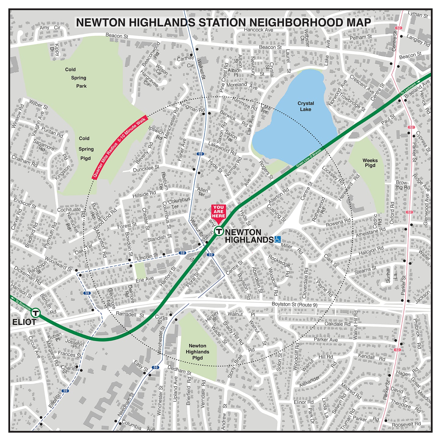 MBTA Newton Highlands Station Neighborhood Map (2022)