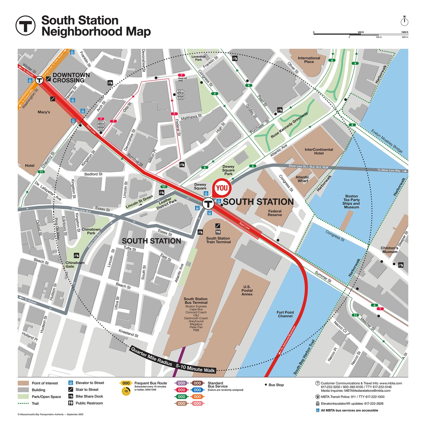 MBTA South Station Neighborhood Map (Sep. 2025)
