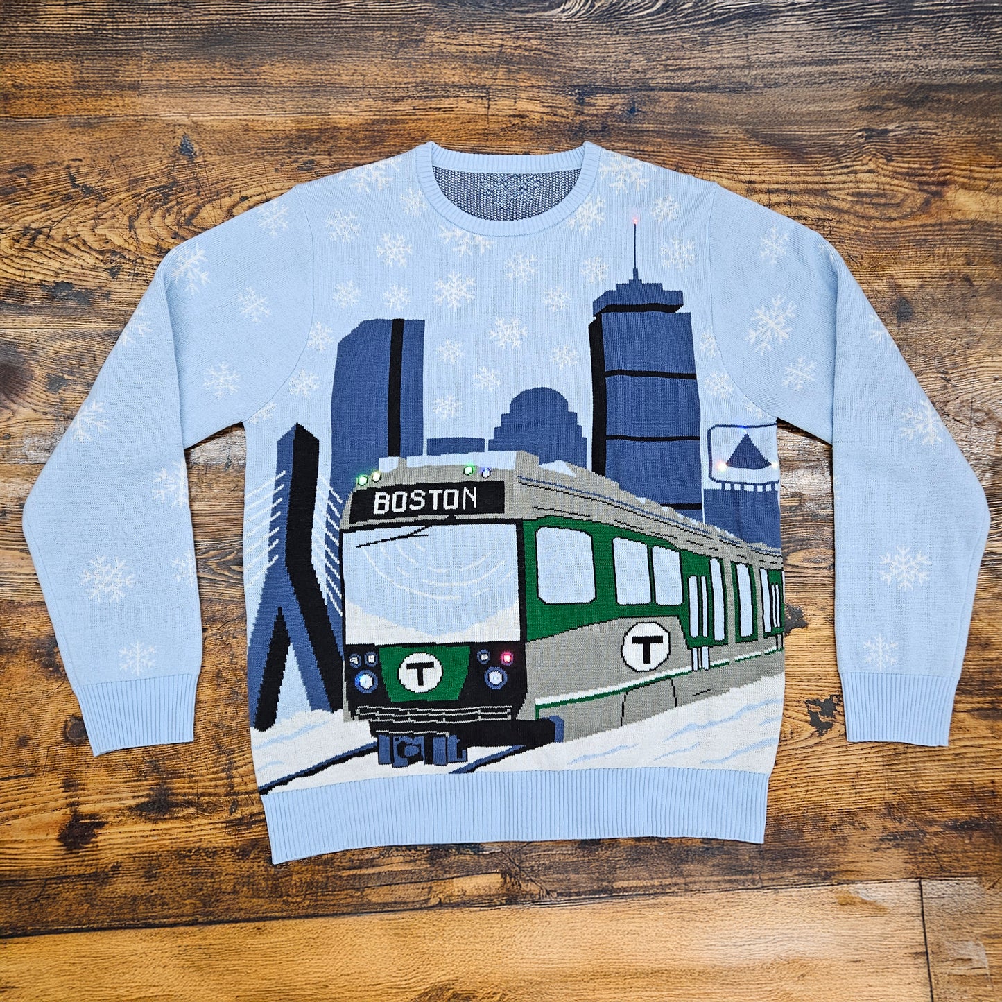 Boston MBTA "Ugly" Holiday Sweater 2025: Green Line with LED Lights! PRE ORDER!