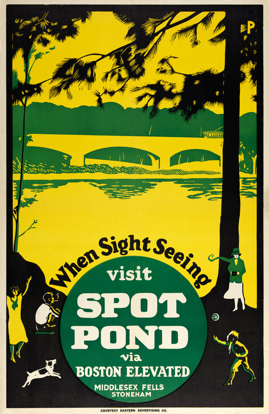 When Sightseeing Visit Spot Pond via Boston Elevated Vintage Ad