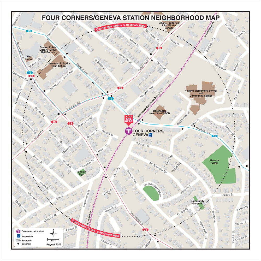 Commuter Rail Station Neighborhood Map: Four Corners/Geneva (Aug. 2013))