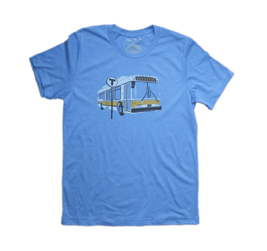 Light Blue T-Shirt with White, Yellow, & Black MBTA Bus and "T" Logo Sign