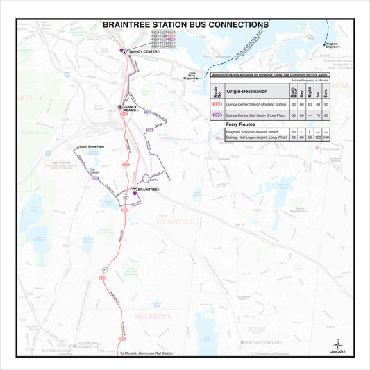 MBTA Braintree Station Bus Connections Map (Jul. 2012)