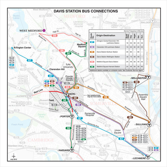 MBTA Davis Station Bus Connections Map (Jul. 2012)