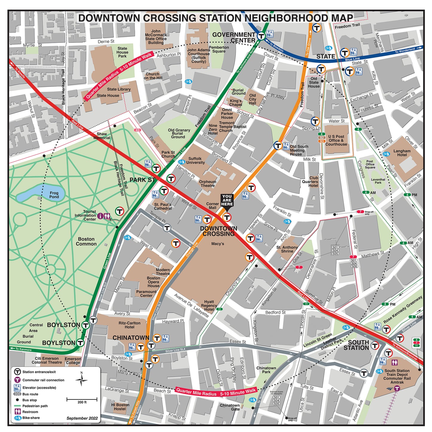 Orange Line and Red Line Station Neighborhood Map: Downtown Crossing (Sept. 2022)