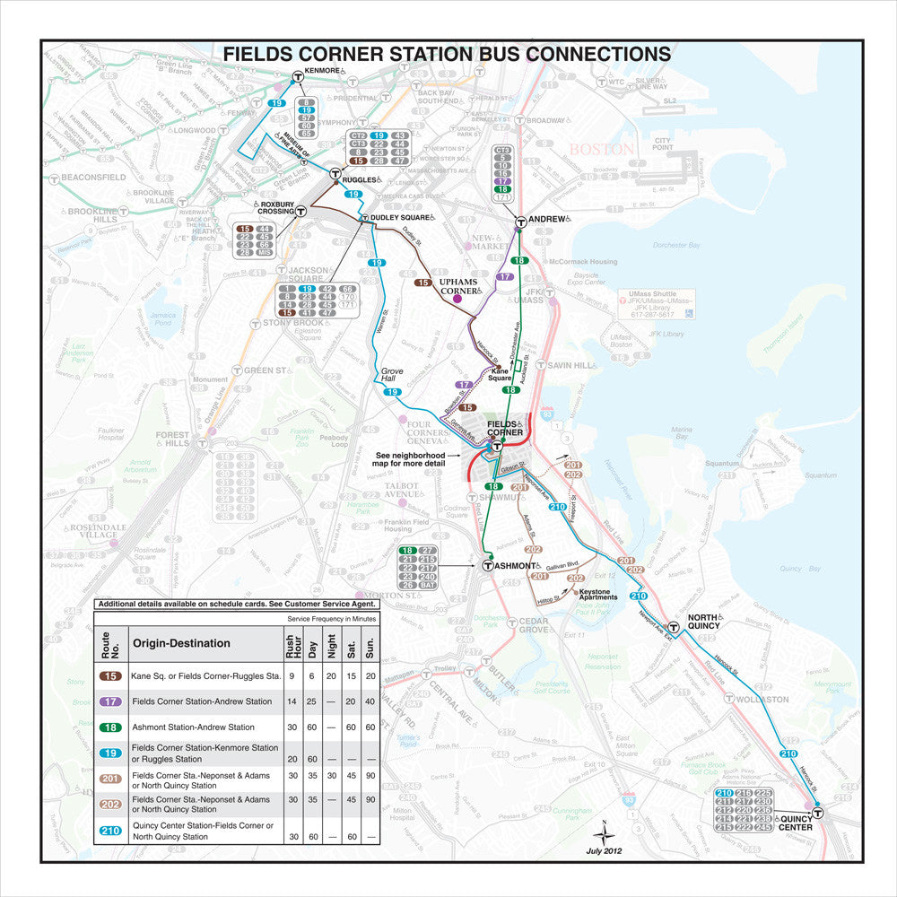 MBTA Fields Corner Station Bus Connections Map (July 2012)