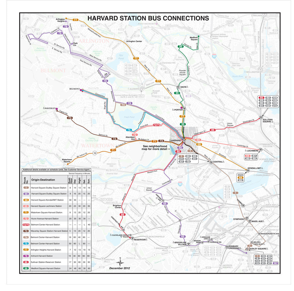 MBTA Harvard Station Bus Connections Map (Dec. 2012)