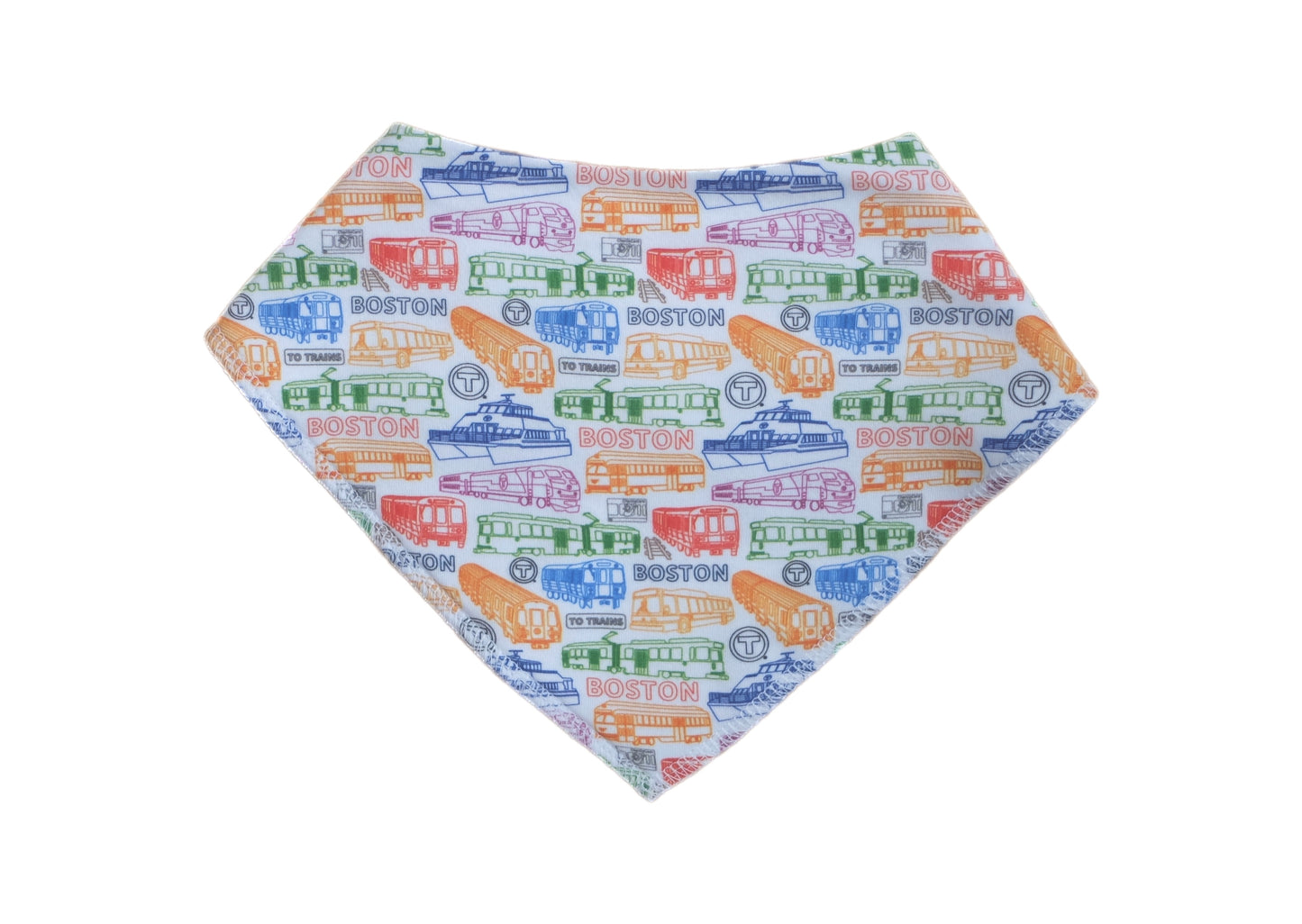 Bandana Bib with Colorful MBTA Boston Transit Vehicle Pattern