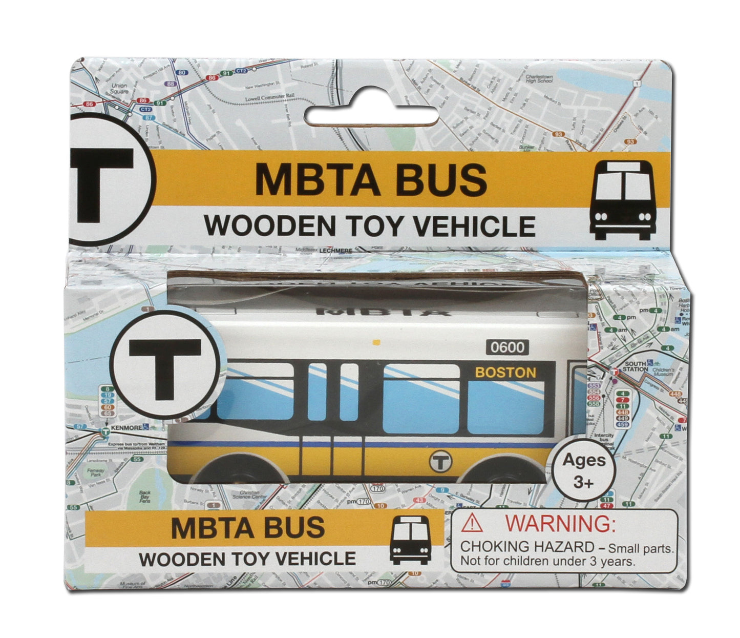 Boston MBTA Wooden Toy D40LF Bus (Runs on Wooden Train Tracks)