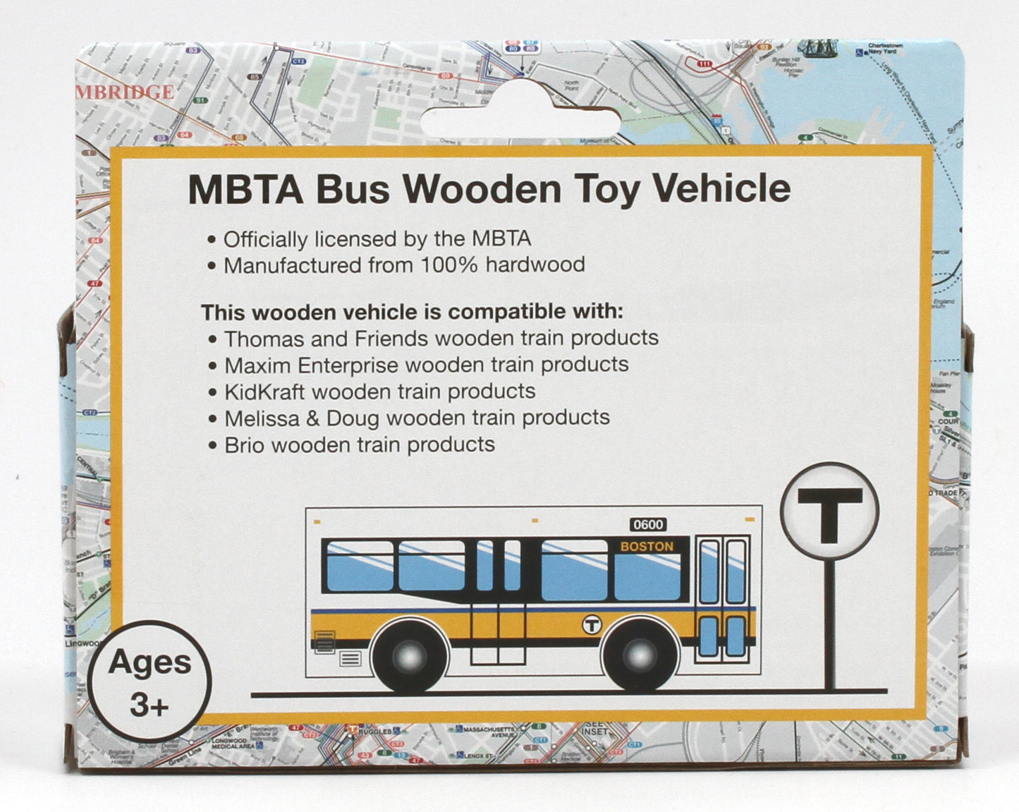 MBTA Wooden Toy Bus - Runs on Wooden Train Tracks