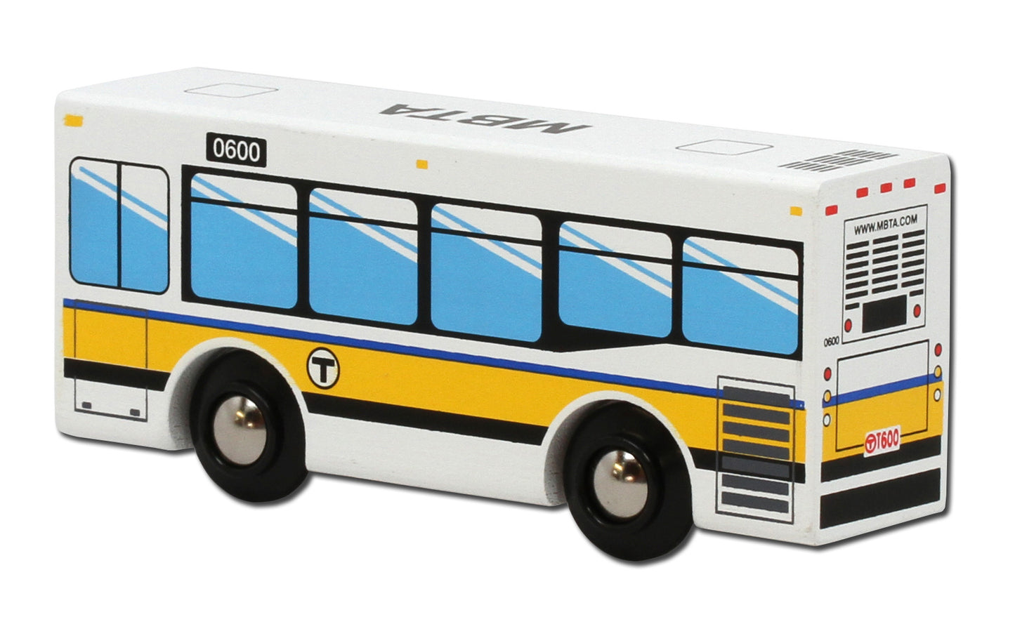 Boston MBTA Wooden Toy D40LF Bus (Runs on Wooden Train Tracks)