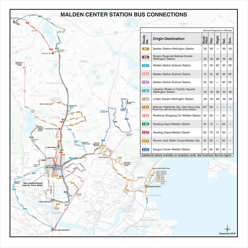 MBTA Malden Center Station Bus Connections Map (Dec. 2012)