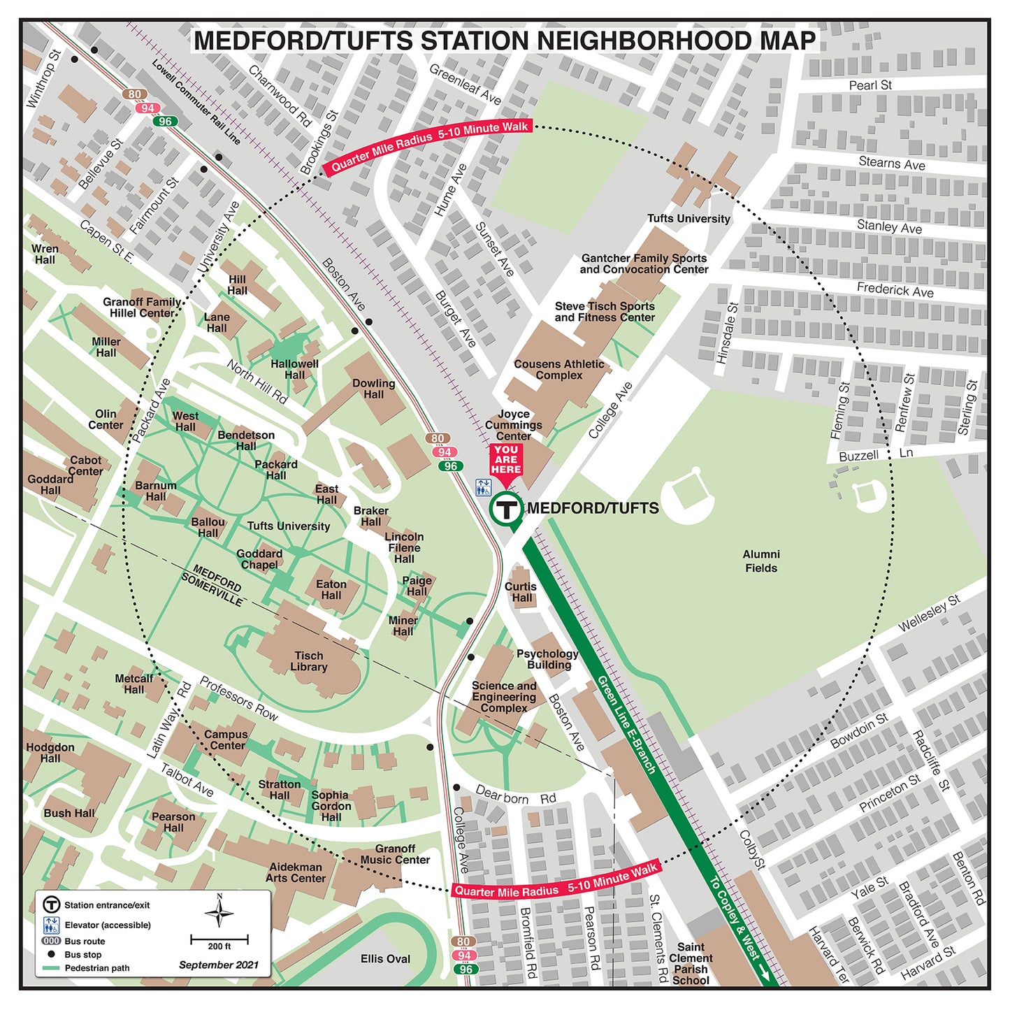 Green Line Station Neighborhood Map: Medford/Tufts (Sept. 2021)
