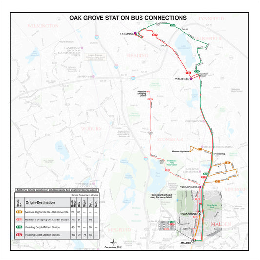 MBTA Oak Grove Station Bus Connections Map (Dec. 2012)