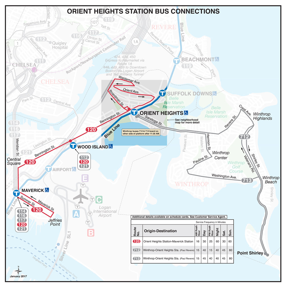 MBTA Orient Heights Station Bus Connections Map (January 2017)