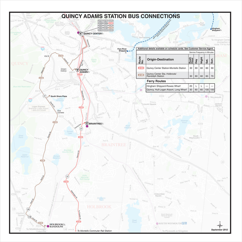 Quincy Adams Station Bus Map (Sep. 2012)