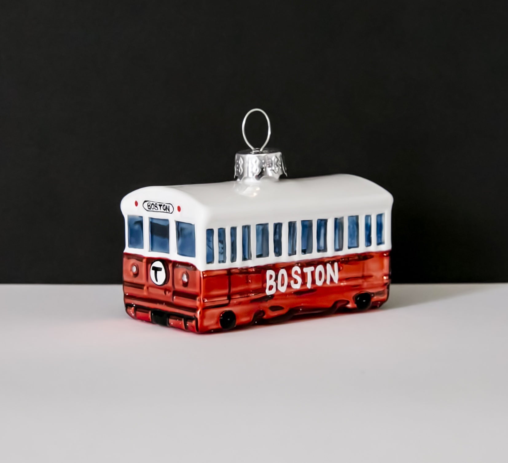 MBTA Red Line Subway Car Glass Ornament