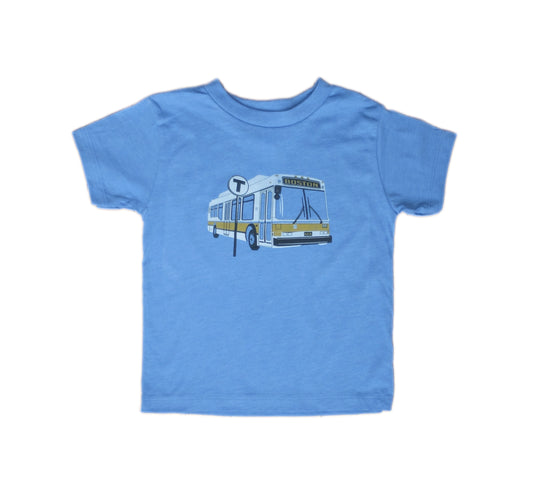 Light Blue T-Shirt with White, Yellow, & Black MBTA Bus and "T" Logo Sign