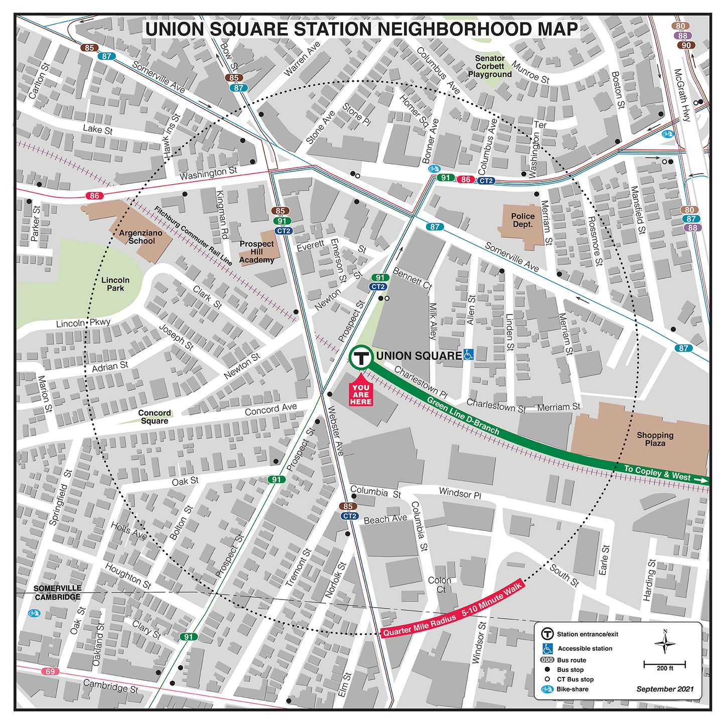 Green Line Station Neighborhood Map: Union Square (March 2022)