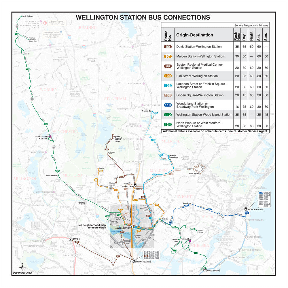 MBTA Wellington Station Bus Connections Map (Dec. 2012)