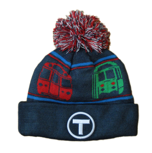 Kids Boston MBTA Winter Pom Pom Hat with MBTA Vehicles