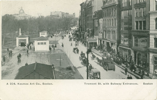 Vintage Postcard: Tremont Street with Subway Entrances