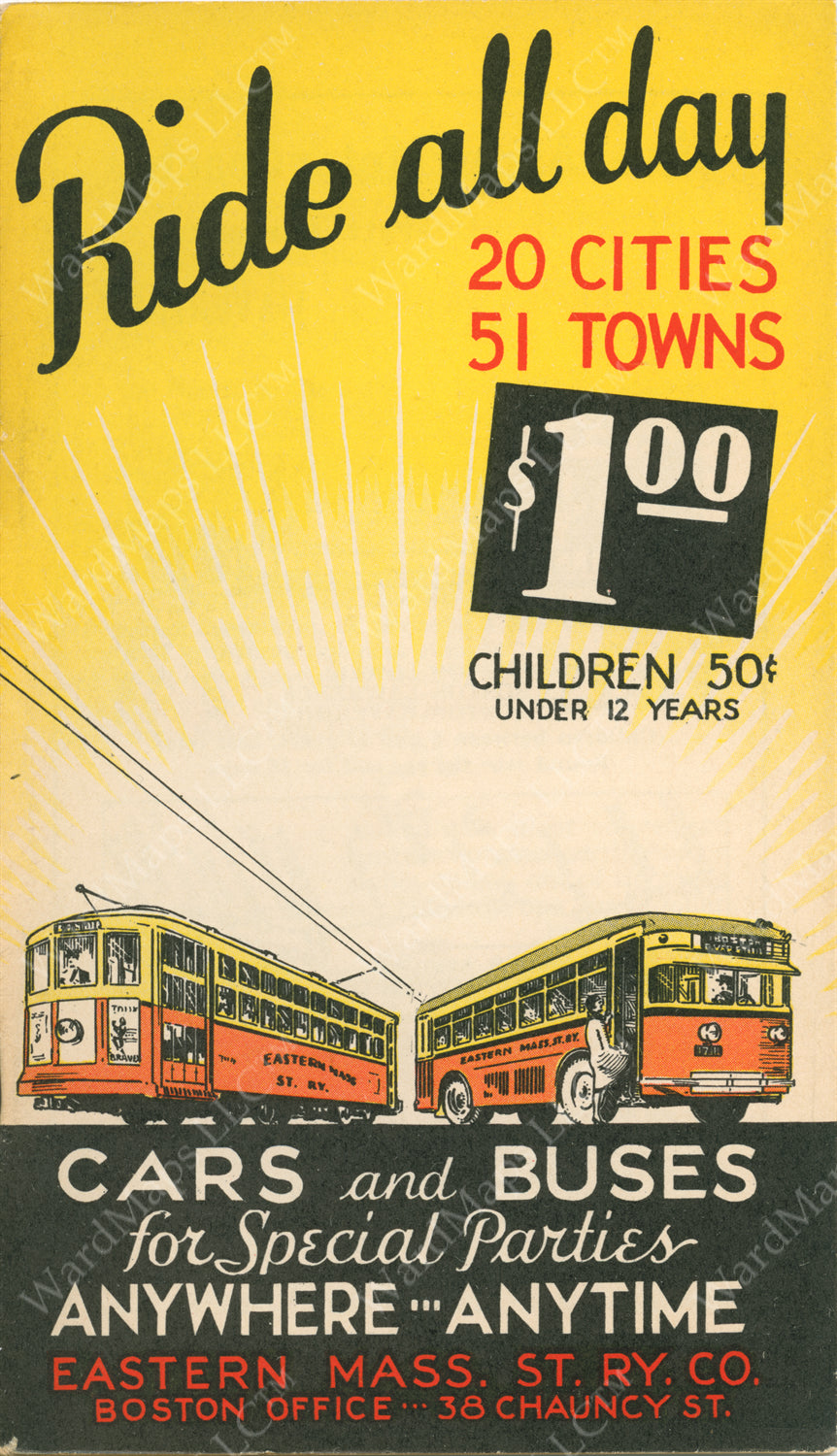 Eastern Mass. Street Railway Co. “Ride All Day for $1” Brochure Cover 1935