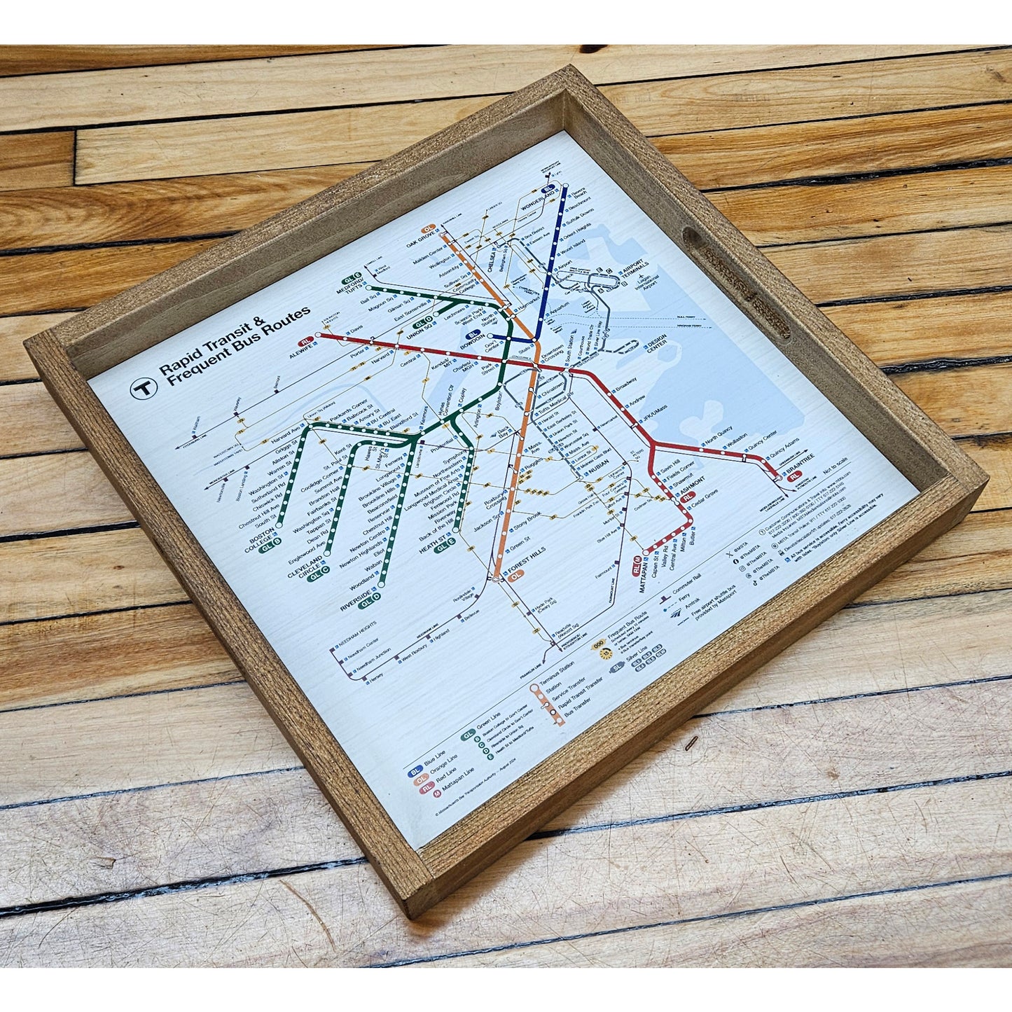 Boston MBTA Map Wood Tray (17"x17")