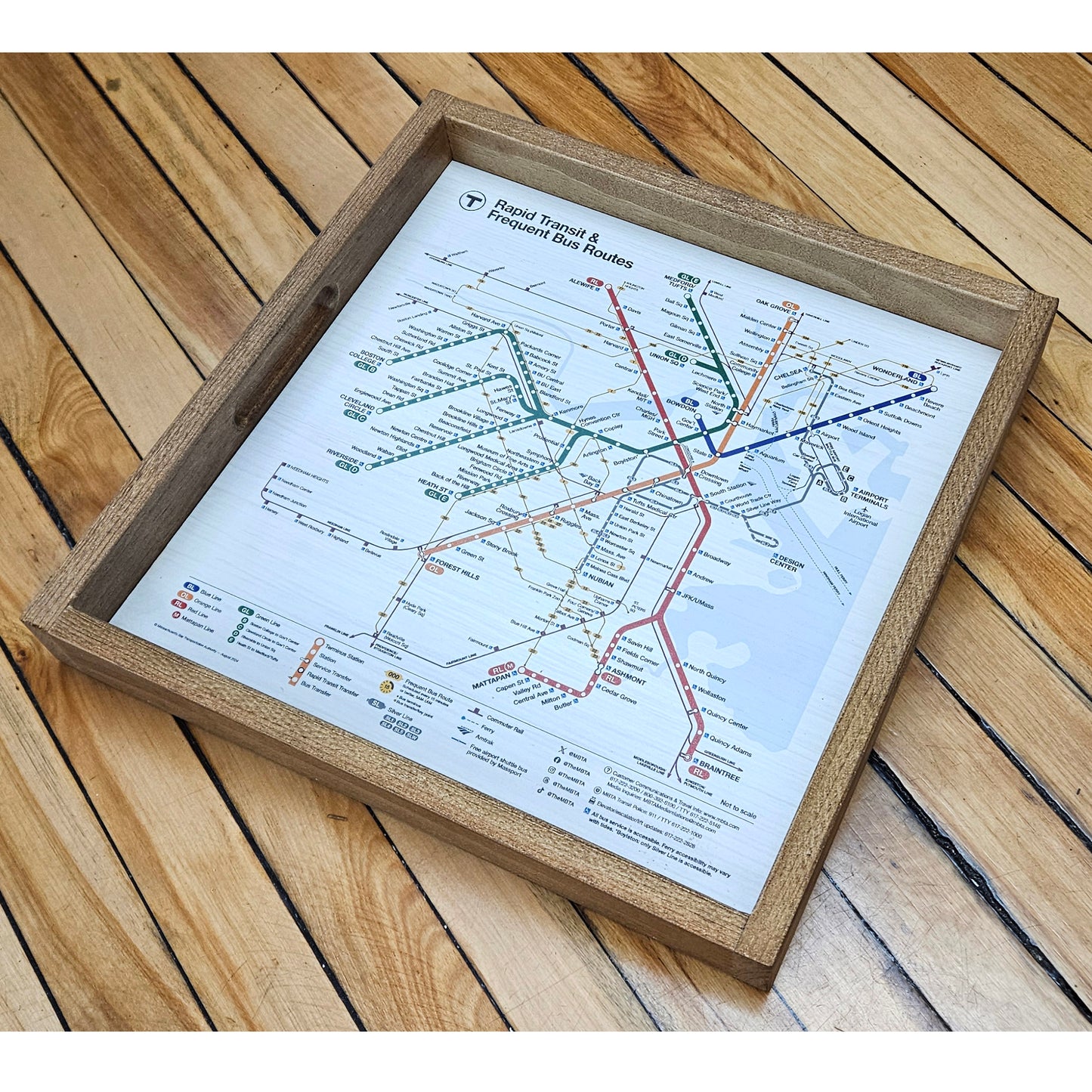 Boston MBTA Map Wood Tray (17"x17")